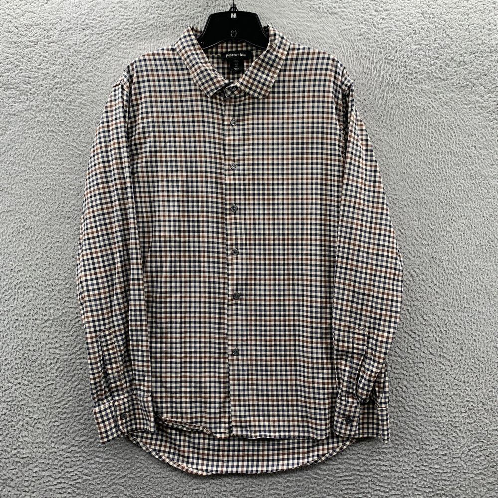 PORTER + ASH Shirt Mens Large Button Up Plaid Long Sleeve